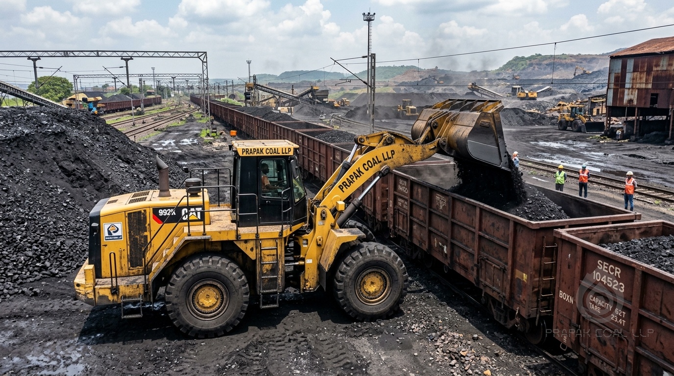 Prapak Coal Wheel Loader loading BOXN Railway Rakes